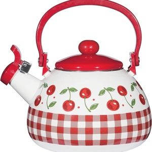 Whistling Tea Kettle for Stove Top Cherry Decor Enamel on Steel Teakettle